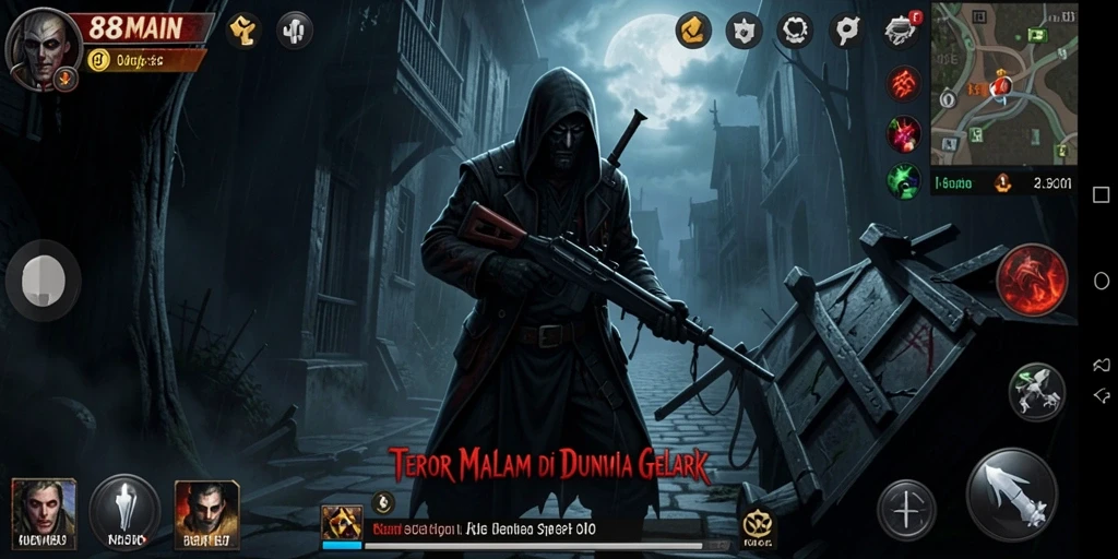 Screenshot gameplay 88MAIN menampilkan suasana horror yang mendebarkan.
