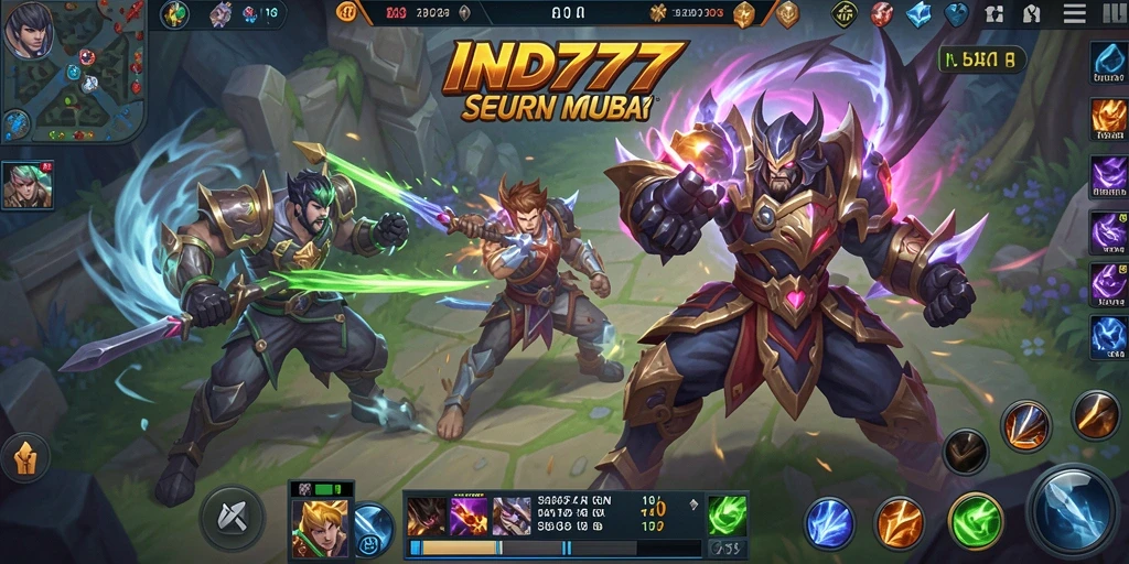 Screenshot gameplay menunjukkan pertarungan epik dalam arena MOBA.