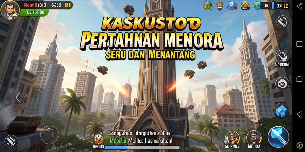 Tampilan gameplay KASKUSTOTO dengan menara pertahanan strategis.
