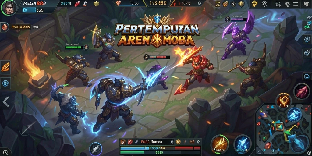 Tampilan gameplay intens di dalam arena pertarungan MEGA888.