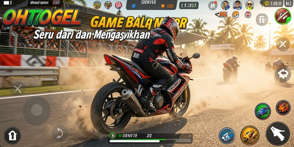 Screenshot utama OHTOGEL menampilkan aksi balapan motor yang mendebarkan.