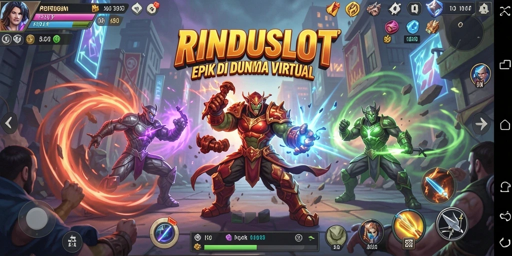 Gameplay menarik RINDUSLOT dengan karakter dan arena bertarung.