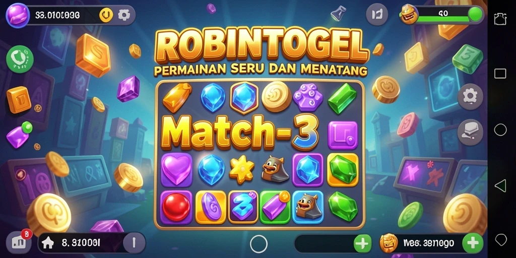 Screenshot gameplay <strong>ROBINTOGEL</strong> menampilkan pengalaman Match-3 yang mengasyikkan.