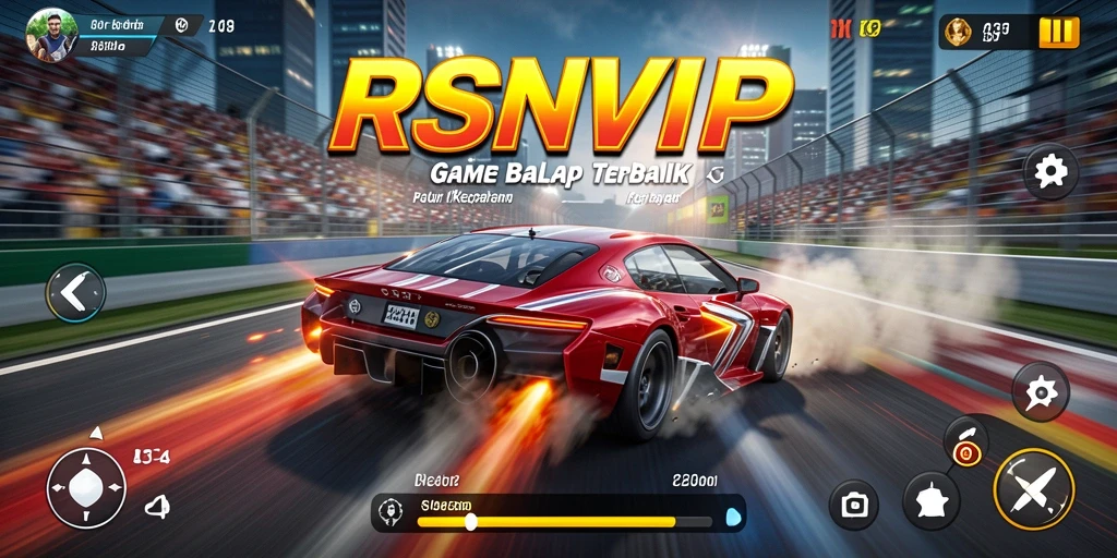 Screenshot utama RSNVIP menampilkan aksi balap yang mendebarkan di lintasan.