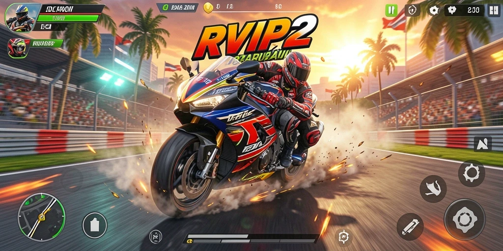 Tampilan gameplay motor racing yang seru dan mendebarkan.