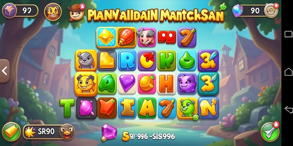 Screenshot gameplay menarik dari SR996 yang menunjukkan momen mencocokkan permata.