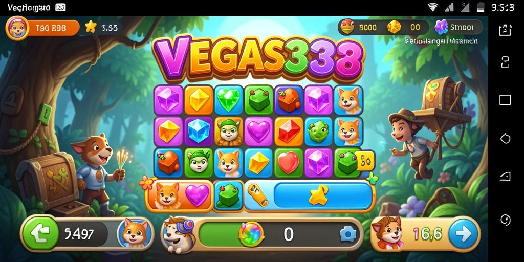 Tampilan gameplay menarik dari VEGAS338 dengan simbol berwarna-warni.