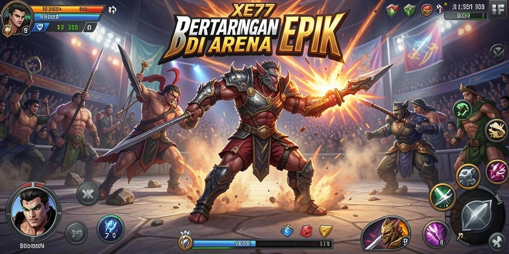 Screenshot XE77 menunjukkan aksi pertarungan yang mendebarkan.